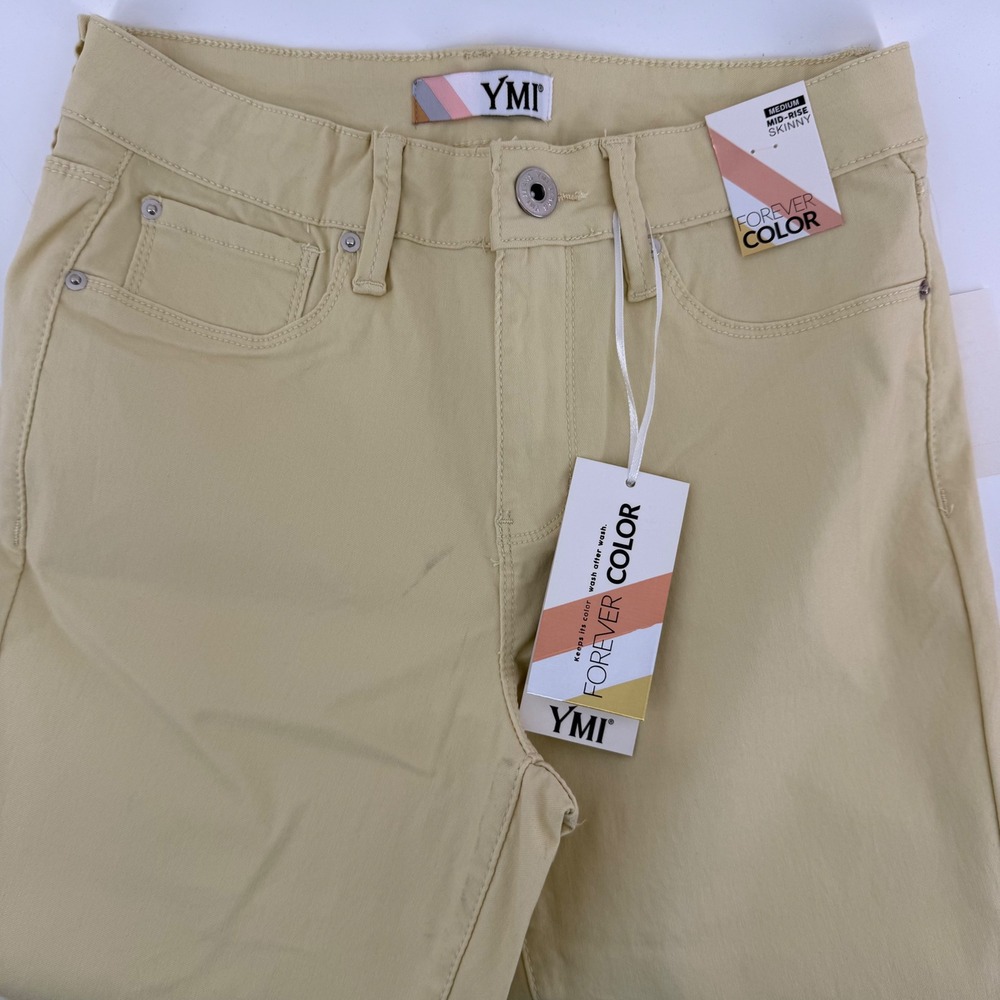 YMI Womens Mid-Rise Hyper Stretch Skinny Jeans Yellow Forever Color Size M NWT - Picture 2 of 8